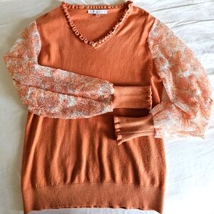 Size Medium, Tangerine Lace Detail Sweater